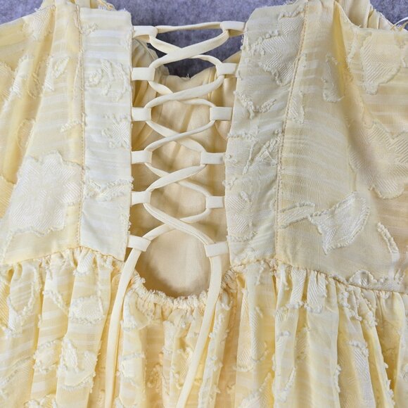 Yellow Embroidered Midi Dress With Spaghetti Straps & Sweetheart Neckline - Picture 4 of 9